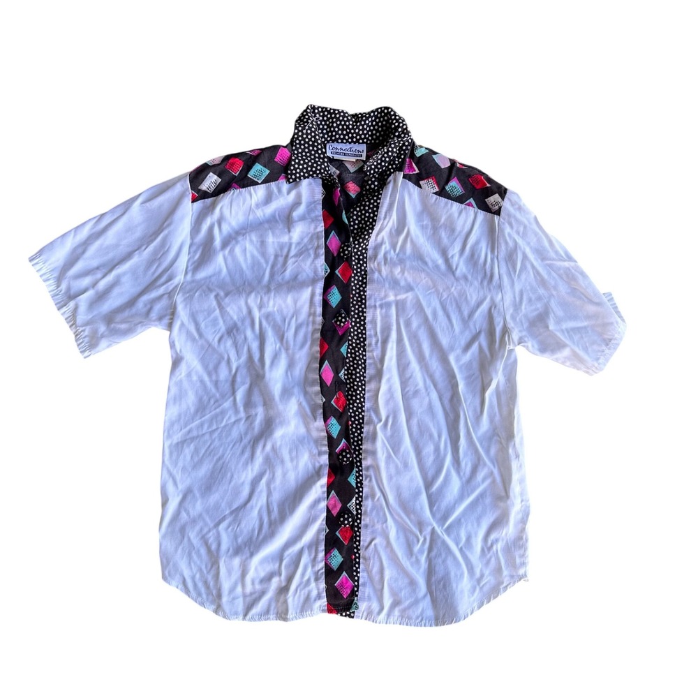 Connections‎ Related Separates Vintage 80s Geometric Polka Dot Button Up Shirt M